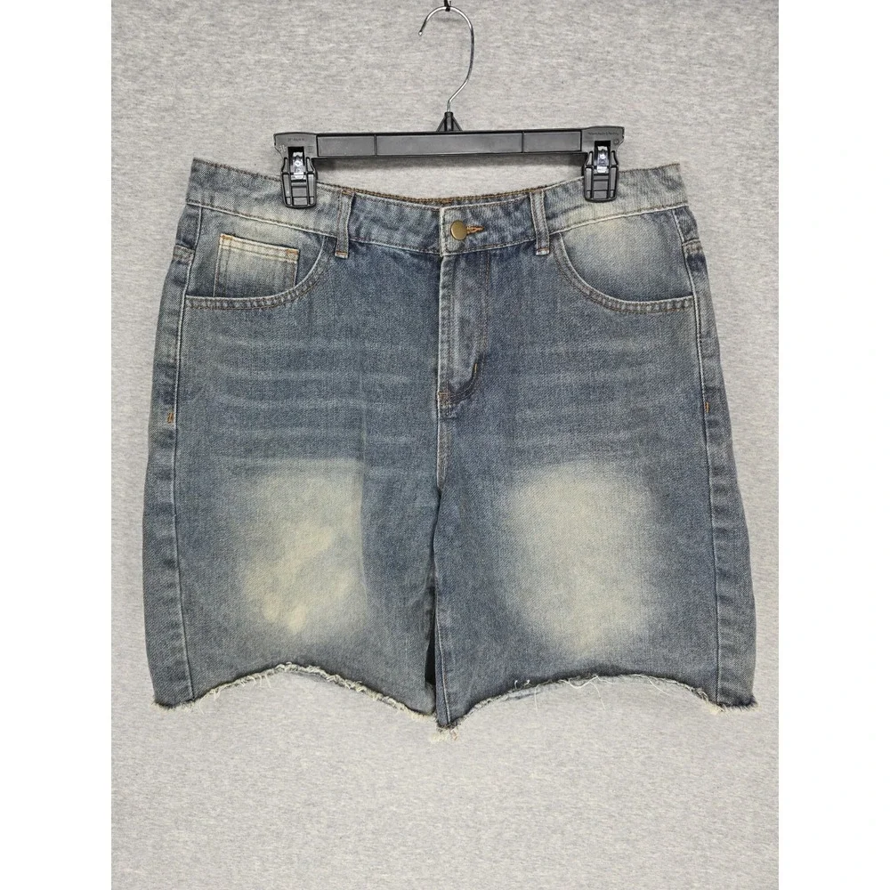 Shein Manfinity Jean Shorts Faded Distressed Raw Hem Size Large 34